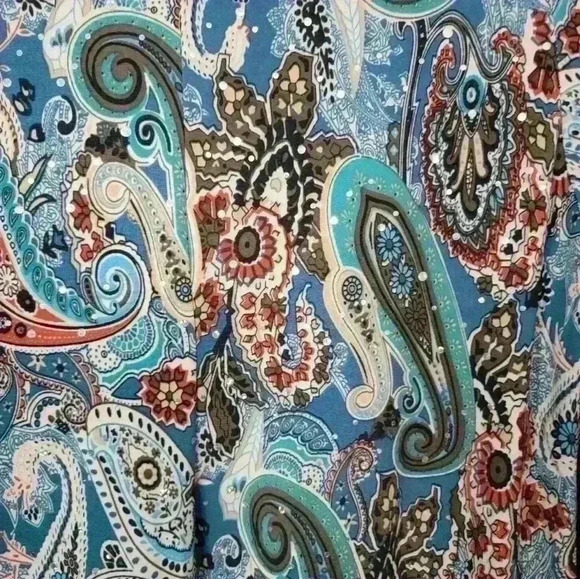 Rue Juju paisley sparkly blouse. Size large. Poly/Spandex blend. - Picture 6 of 6